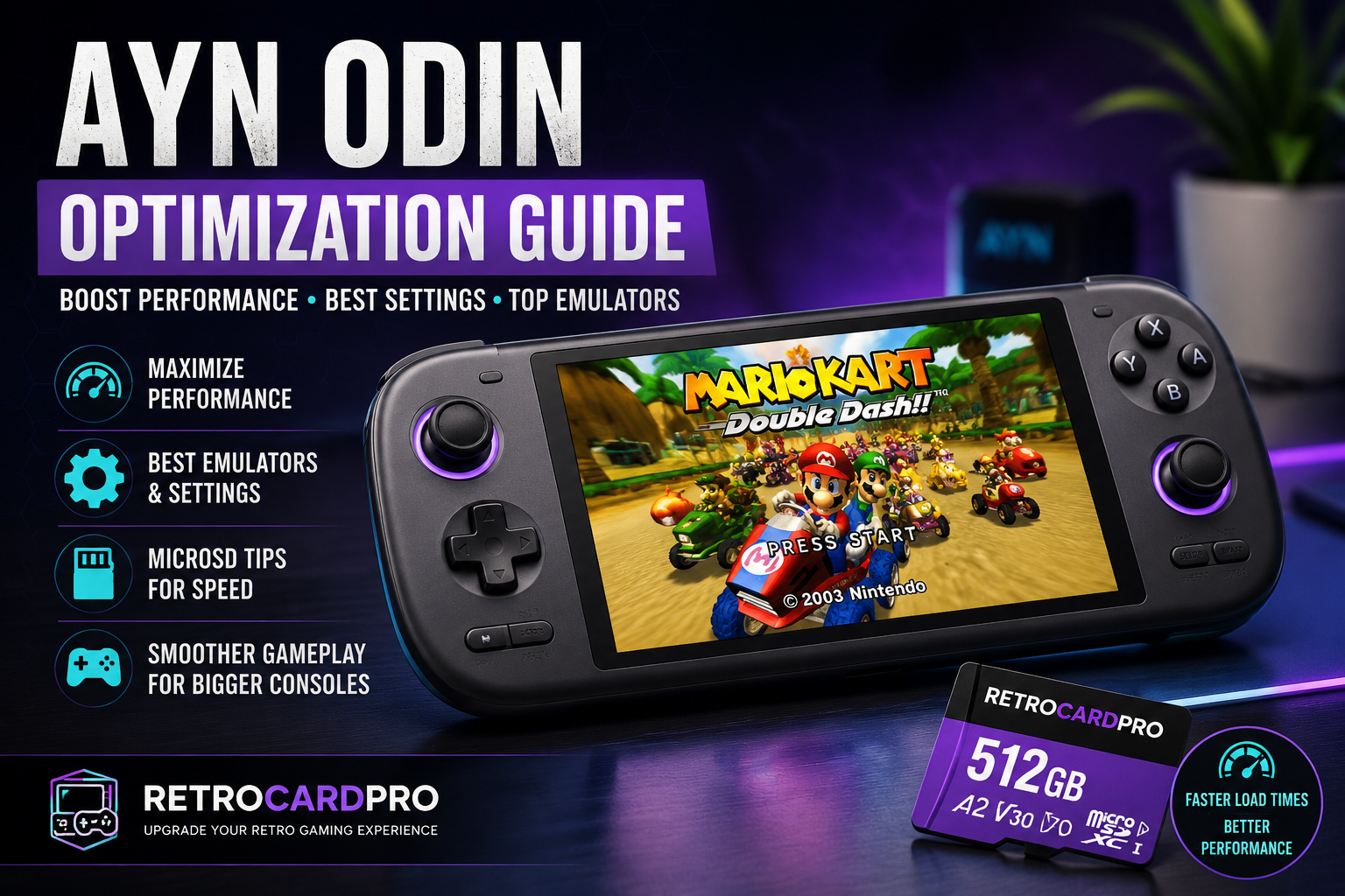 # How to Optimize Your AYN Odin for the Best Gaming Performance The AYN Odin is one of the most powerful Android handheld gaming consoles available for retro gaming enthusiasts. Whether you're emulating classic Nintendo, Sega, PlayStation, or even GameCube and PlayStation 2 titles, the Odin offers an impressive balance of performance, portability, and battery life. However, getting the best experience requires more than simply installing your favorite emulators. In this guide, you'll learn how to optimize your AYN Odin for smoother gameplay, faster loading times, and improved overall performance. --- ## 1. Keep Your System Updated Before making any performance tweaks, make sure your AYN Odin is running the latest firmware. System updates often include Performance improvements Bug fixes Better emulator compatibility Enhanced battery optimization Security updates You should also keep your emulators updated through the Google Play Store or their official websites. --- ## 2. Use a High-Speed microSD Card A fast microSD card significantly improves loading times and overall system responsiveness. For the best experience, choose a card with the following specifications UHS-I A2 Application Performance Class V30 or higher A slow memory card can lead to Longer game loading times Slower ROM browsing Reduced performance when loading large textures Delays when launching games For users looking for a plug-and-play solution, RetroCardPro offers pre-configured microSD cards specifically prepared for the AYN Odin, allowing you to start playing immediately without complicated setup. --- ## 3. Install the Best Emulators Choosing the right emulator makes a noticeable difference in performance. Recommended emulators include ### Nintendo GameCube & Wii Dolphin MMJR Dolphin Emulator ### PlayStation 2 NetherSX2 ### Nintendo 3DS Lime3DS ### PSP PPSSPP ### Dreamcast Flycast ### Nintendo DS melonDS ### PlayStation (PS1) DuckStation Each emulator receives frequent updates that improve compatibility and speed. --- ## 4. Optimize Graphics Settings Increasing the internal resolution improves image quality but also requires more processing power. Recommended settings ### GameCube & Wii Backend Vulkan Internal Resolution 2x or 3x Disable V-Sync if extra performance is needed ### PlayStation 2 Vulkan Renderer 2x Internal Resolution Basic Blending Accuracy ### PSP 3x or 4x Rendering Resolution Keep Frame Skip disabled These settings provide an excellent balance between visual quality and stable frame rates. --- ## 5. Enable Performance Mode The AYN Odin includes different power profiles. For demanding systems such as PlayStation 2 GameCube Wii Enable Performance Mode to maximize CPU and GPU performance. For older consoles like NES, SNES, Genesis, or Game Boy, Standard Mode is sufficient and helps preserve battery life. --- ## 6. Use a Frontend A frontend creates a polished, console-like experience. Popular options include ES-DE Daijisho Beacon Launcher Benefits include Automatic game organization Box art downloads Quick game launching Clean user interface Better overall navigation --- ## 7. Manage Your Storage Avoid filling your microSD card completely. Keeping at least 10–15% of the storage free helps maintain fast read and write speeds. Organize ROMs into clearly labeled folders by console for easier frontend scanning. --- ## 8. Close Background Applications Running unnecessary applications in the background consumes RAM and CPU resources. For maximum emulator performance Close unused apps Disable unnecessary background services Restart your device occasionally before long gaming sessions This frees additional system resources for demanding emulators. --- ## 9. Recommended Settings by Console Console Difficulty Recommended Settings ------------- ---------- -------------------- NES Very Easy Default settings SNES Very Easy 4x Resolution Sega Genesis Very Easy Default PlayStation Easy DuckStation 4x Dreamcast Easy Flycast Vulkan PSP Easy PPSSPP 3x GameCube Medium Dolphin Vulkan 2x Wii Medium Dolphin Vulkan 2x PlayStation 2 Medium NetherSX2 2x Nintendo 3DS Demanding Lime3DS 1x–2x --- ## Final Thoughts The AYN Odin is one of the best Android handheld consoles for retro gaming. With the right emulators, optimized graphics settings, a high-speed microSD card, and proper system configuration, you can enjoy smooth gameplay across thousands of classic titles. If you'd rather skip the setup process, RetroCardPro offers ready-to-use microSD cards designed specifically for the AYN Odin. Each card is carefully configured with optimized emulators, organized game libraries, and a plug-and-play experience, allowing you to spend less time configuring and more time gaming.